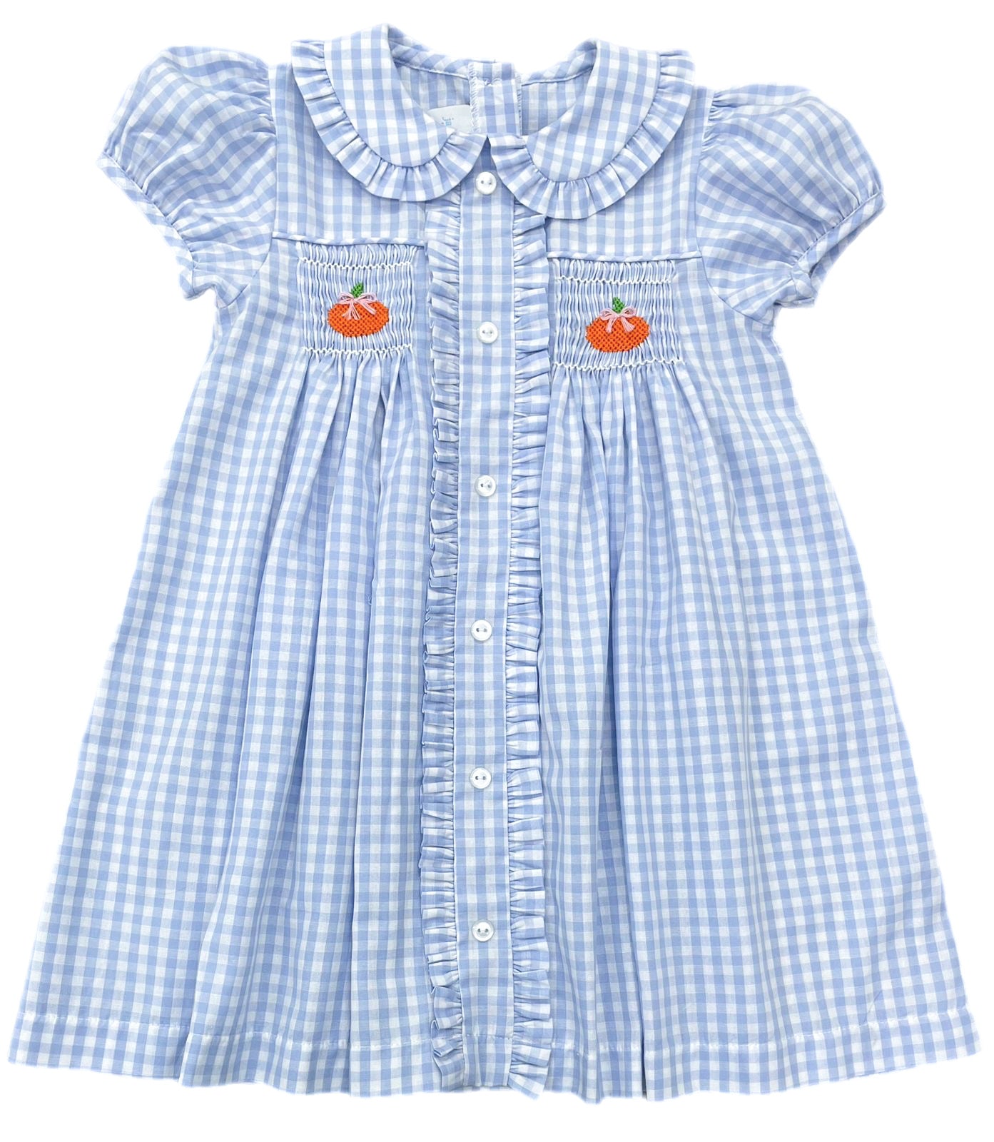 Margeret Blue Gingham Dress, Smocked Pumpkins
