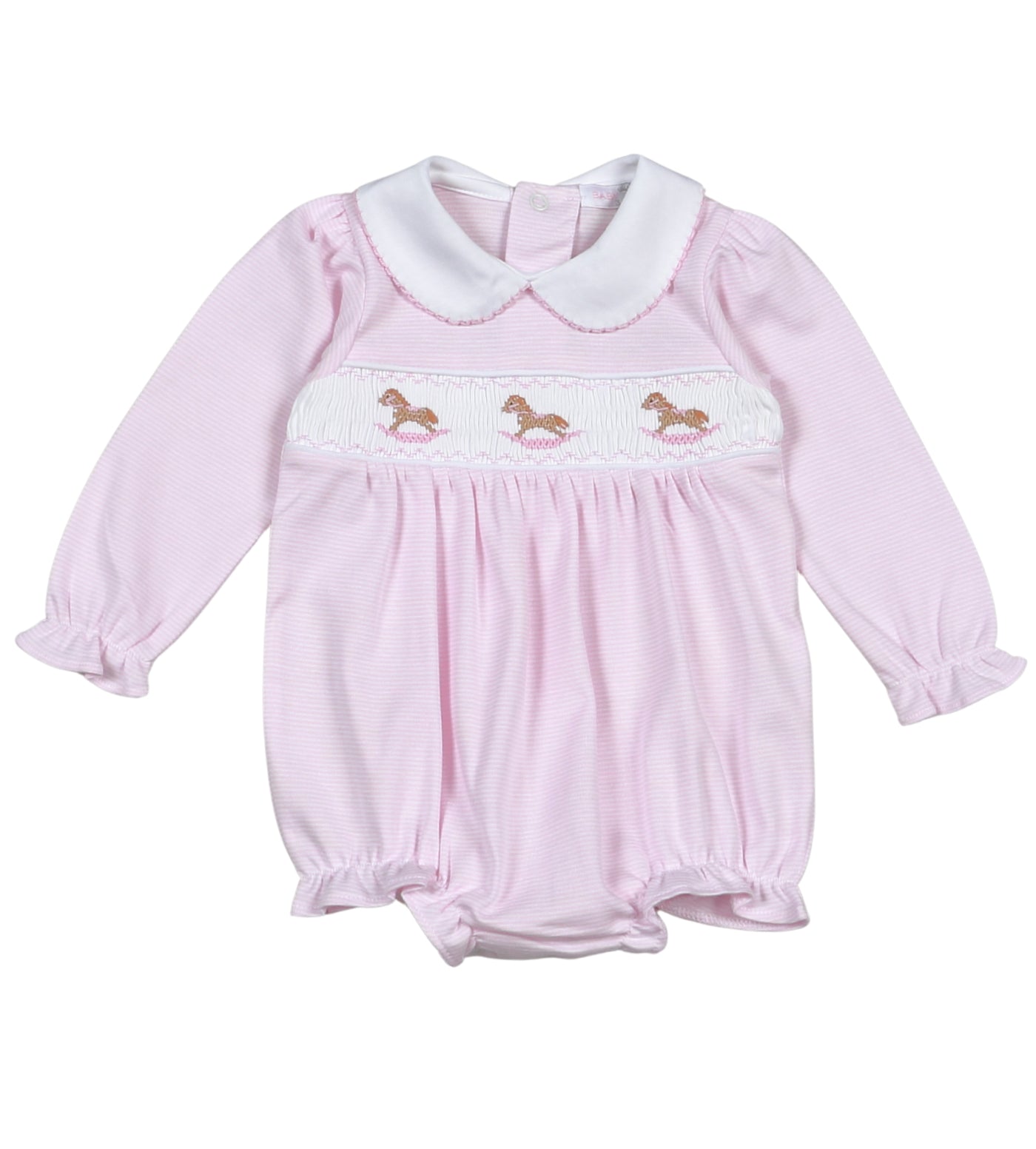 Pink Rocking Horse Hand Smocked Pima Short Sleeves Bubble