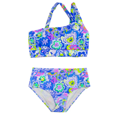 Asymmetrical Top Violet Floral two piece Set