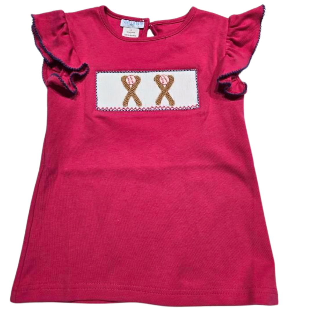 Baseball Smocked Fuchsia Tee