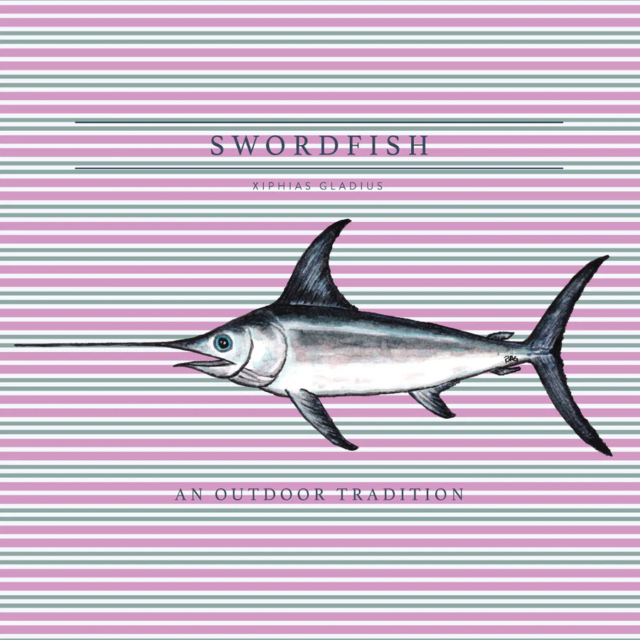 Girl's Pro Performance Hoodie T-shirt in Pink and Green Stripe with Swordfish