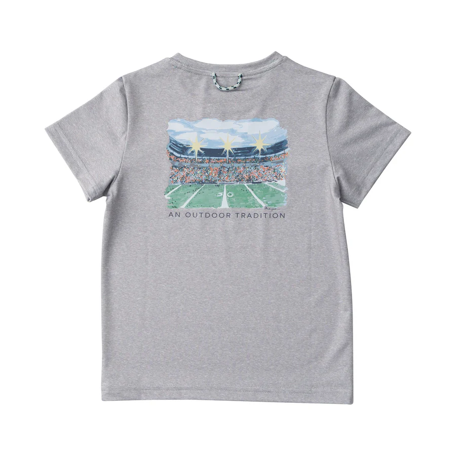 Kid's Pro Performance Short Sleeve T-shirt in Heather Gray 50-yard line at Football Stadium