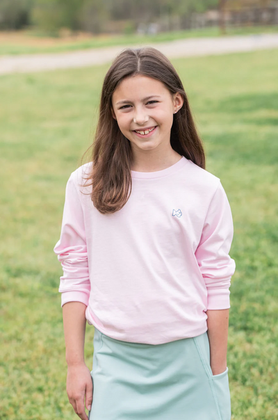 Girl's Long Sleeve Cotton T-shirt in Pink with Cowgirl Boots