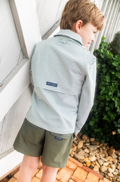 Boy's Long Sleeve Pro Performance Polo in Green Spruce Stripe