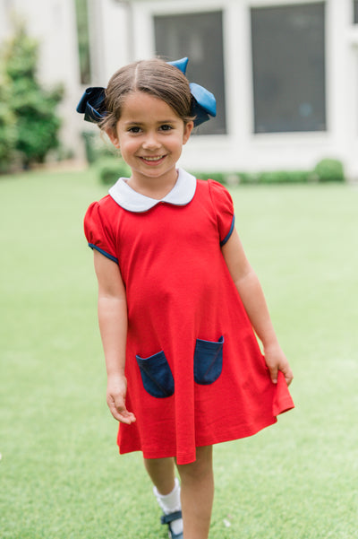Richmond A-line Dress - Red with Navy Pockets