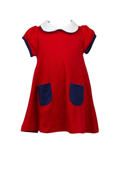 Richmond A-line Dress - Red with Navy Pockets