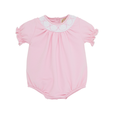 Short Sleeve Bridget Bubble - Palm Beach Pink With Worth Avenue White Smocking & Palm Beach Pink Bows