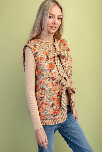 Floral Vest with Bows - Burnt Orange