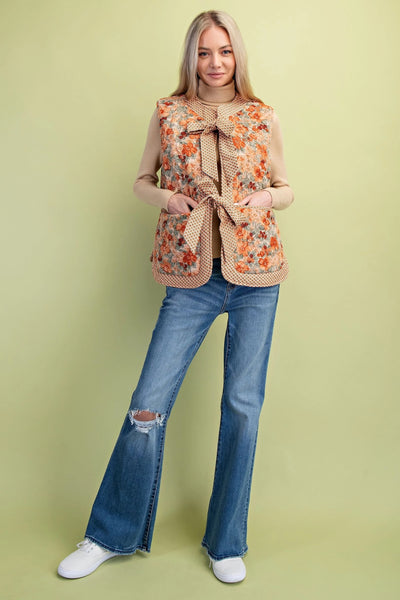 Floral Vest with Bows - Burnt Orange