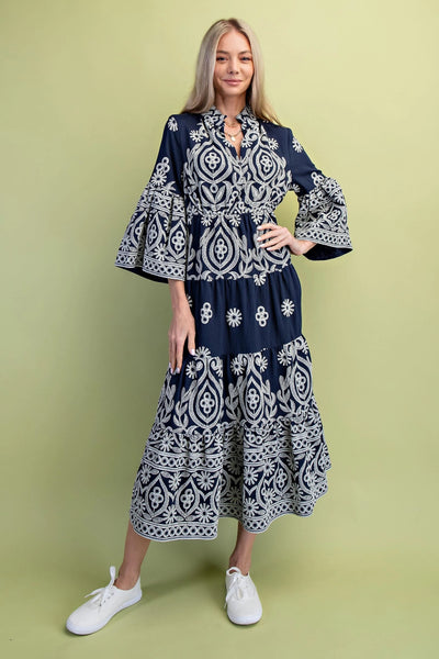 Navy Bell Sleeve Midi