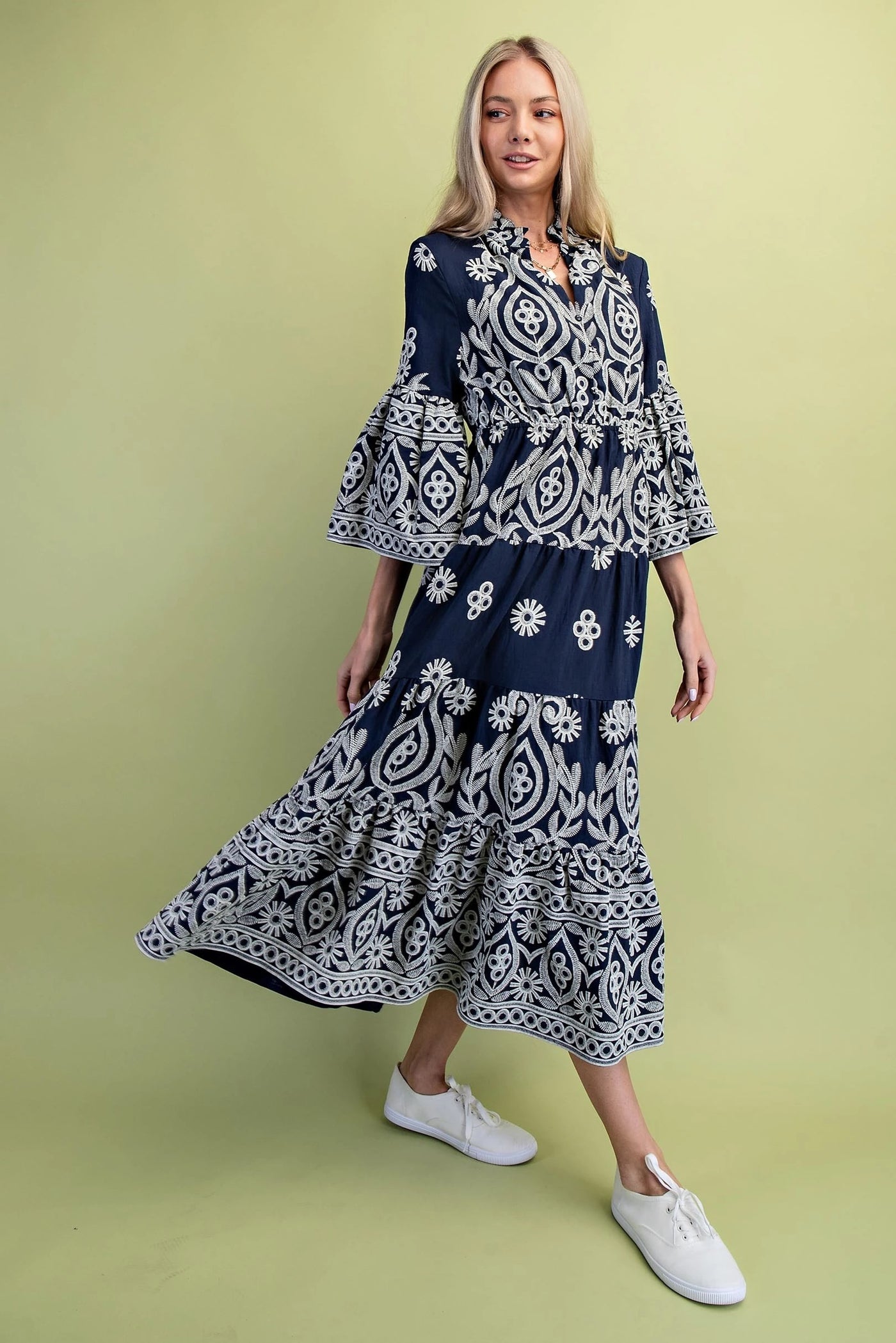 Navy Bell Sleeve Midi