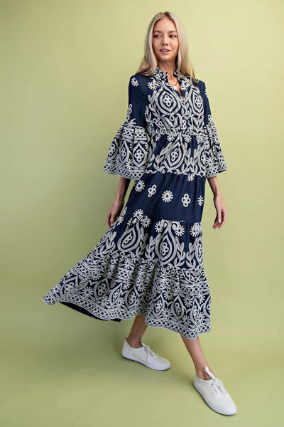 Navy Bell Sleeve Midi