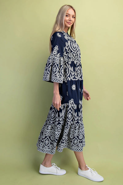 Navy Bell Sleeve Midi
