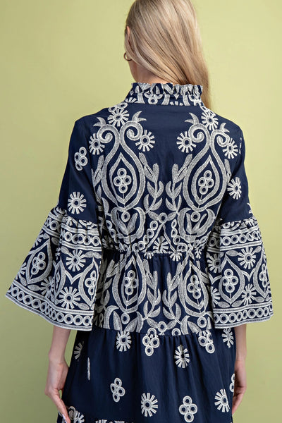 Navy Bell Sleeve Midi