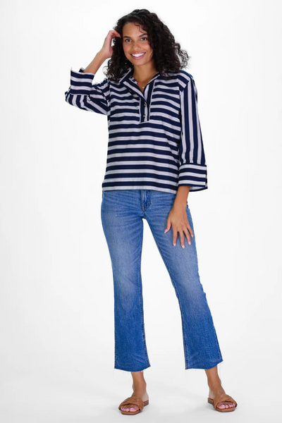 Toni Top in Bold Navy & Tan Stripe