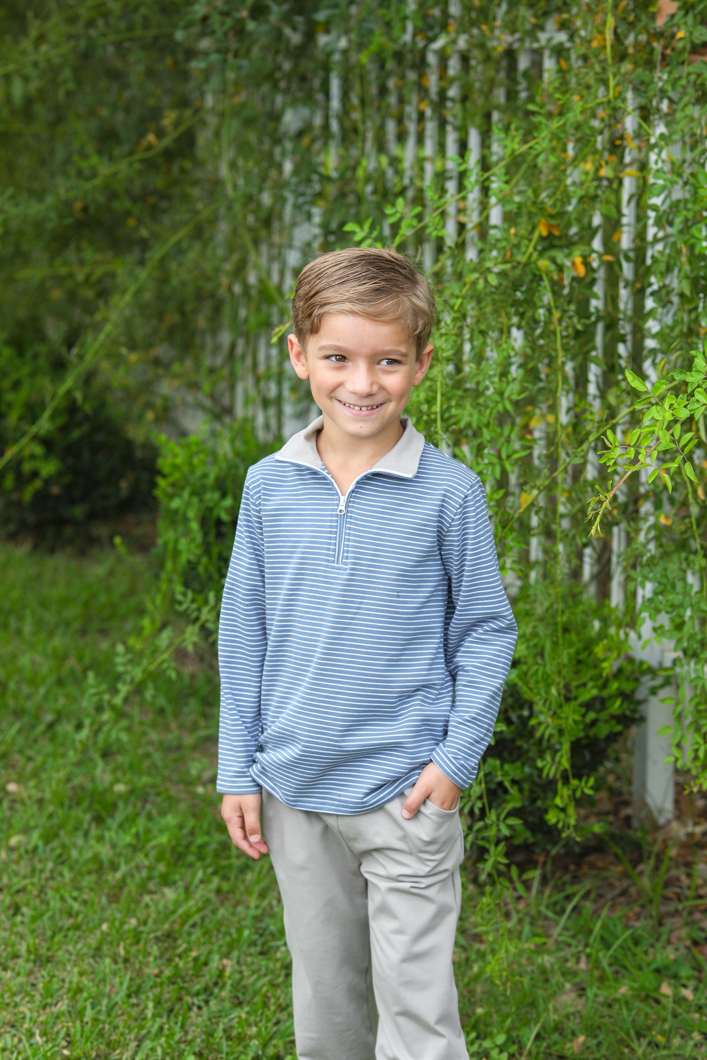 Tucker Pullover Set- Blue Stripe/Beige