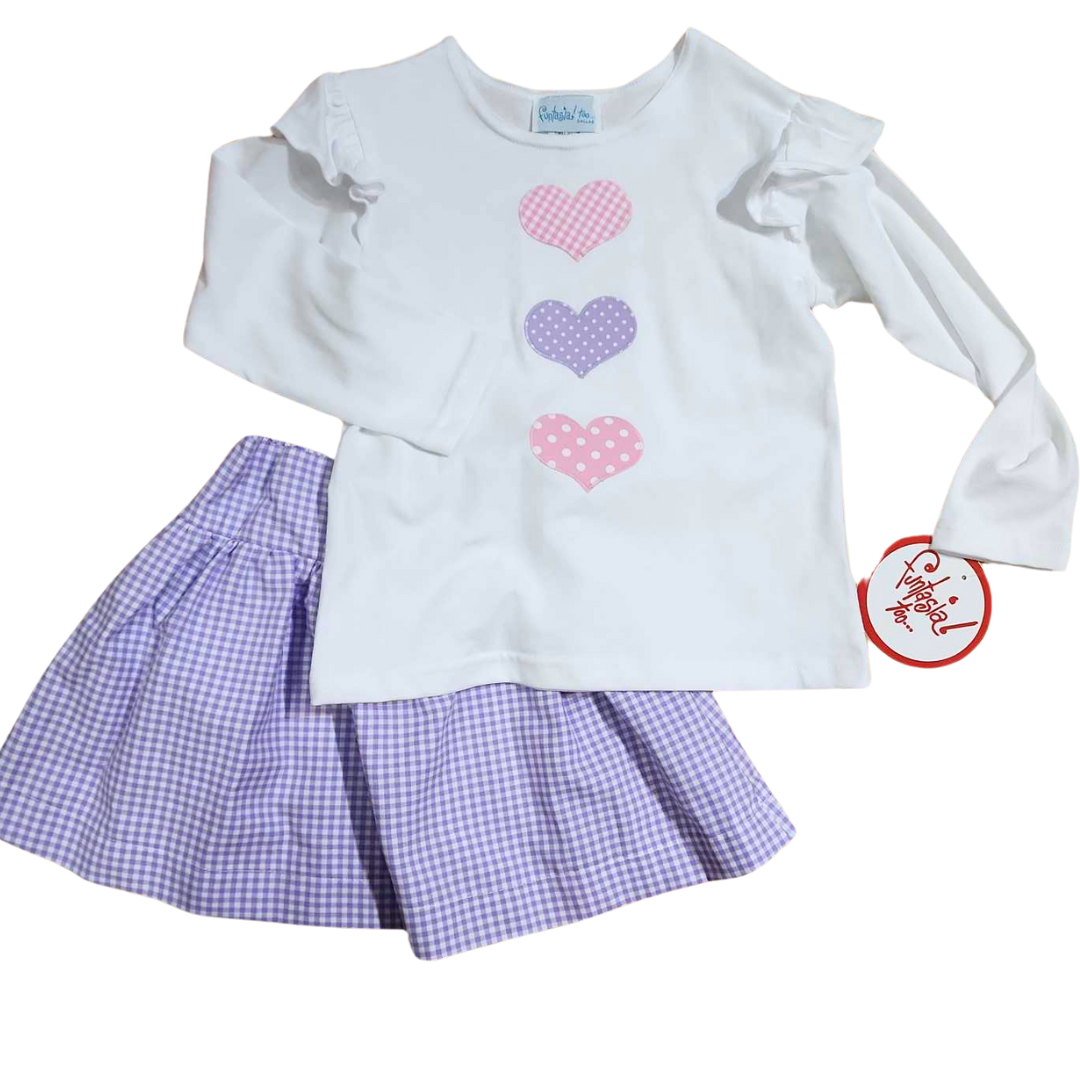 Hearts Tee with Lavender Gingham Skirt