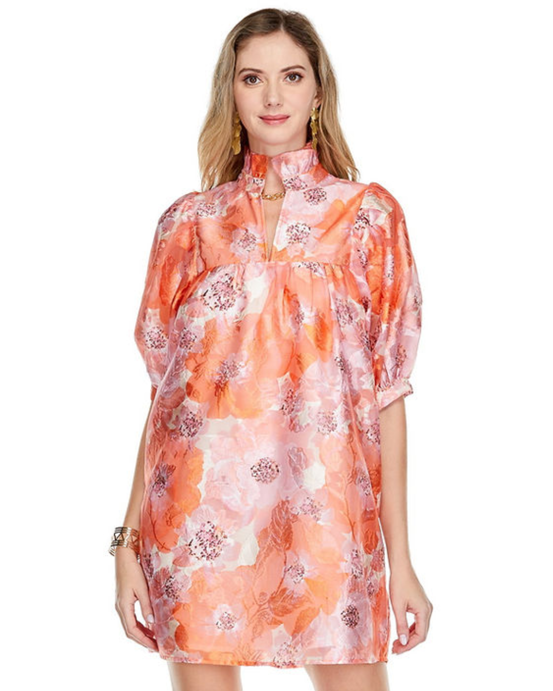 Autumn Floral High Neck Puff Sleeve Dress