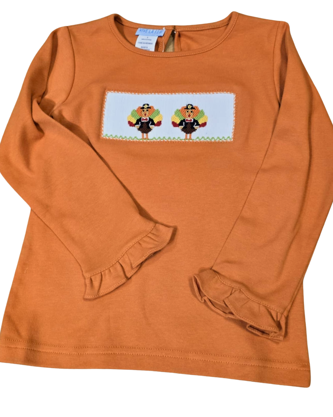 Orange Thanksgiving Smocked Ruffle Tee