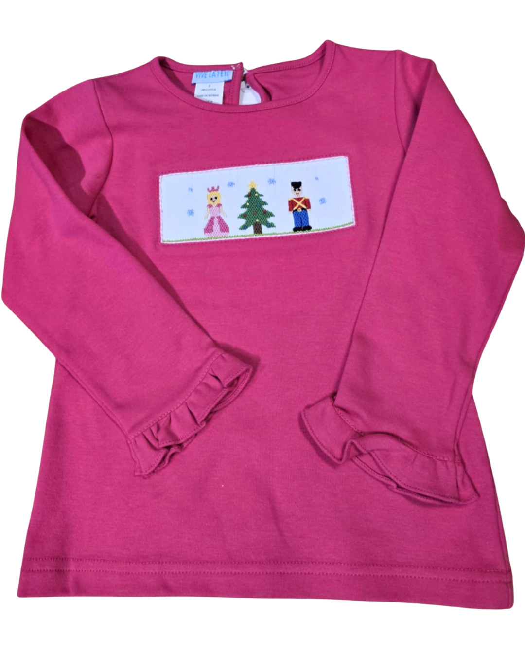 Fuchsia Nutcracker Smocked Ruffle Tee
