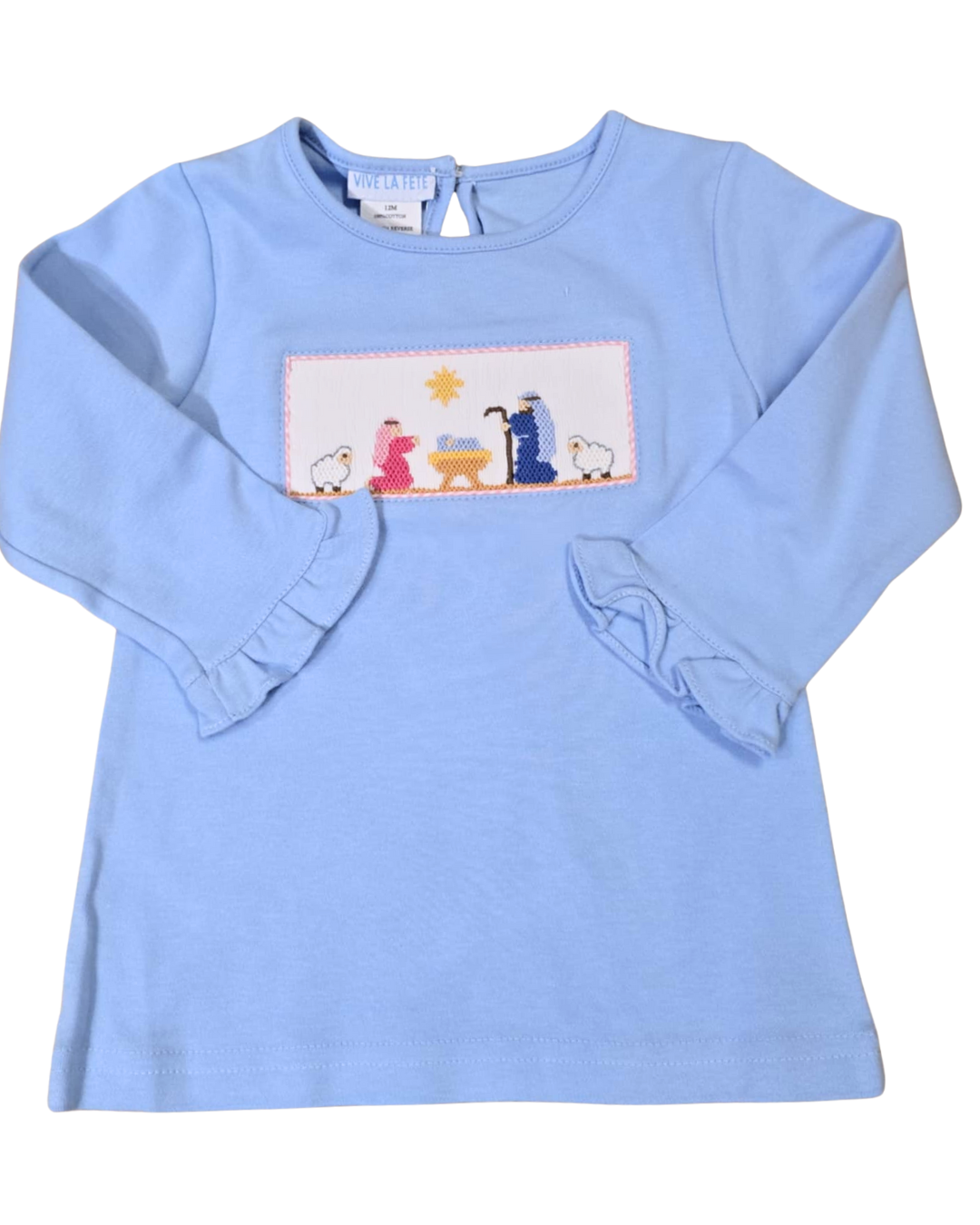 Light Blue Ruffle Nativity Smocked Tee