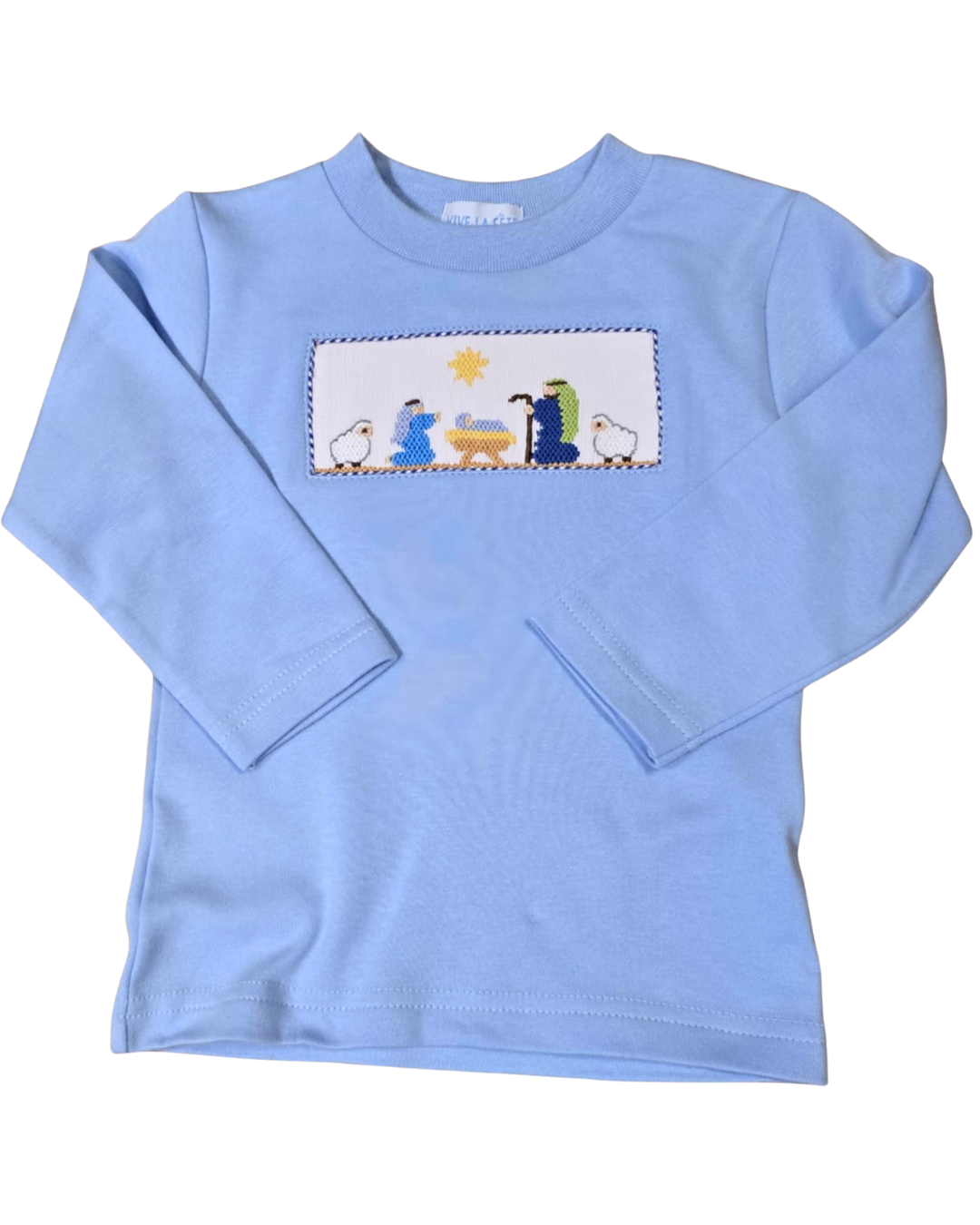 Light Blue Nativity Smocked Tee