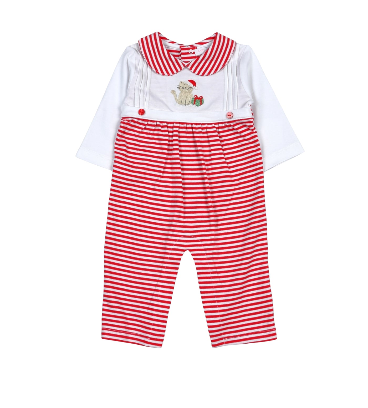 Red Christmas Cat Hand Embroidered Romper