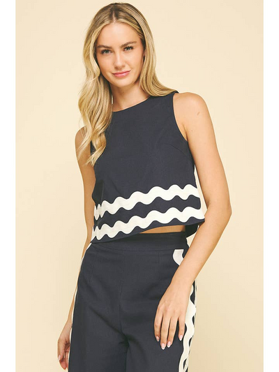 Cropped Navy Top with Ric Rac