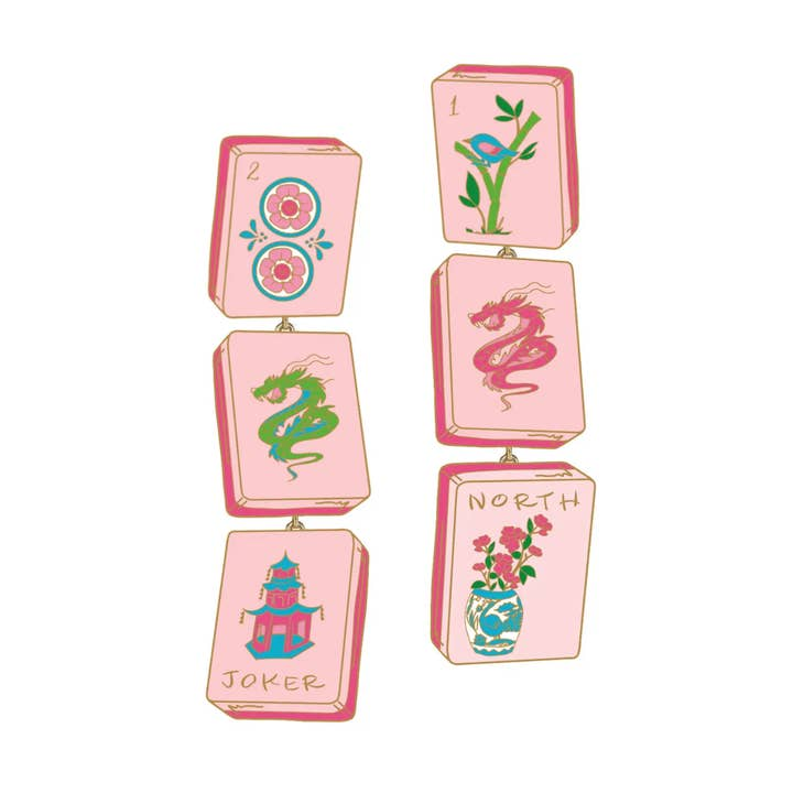 Linked Mahjong Tile Earrings in Light Pink