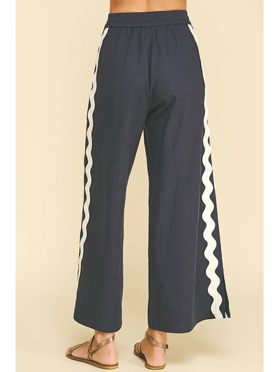 Wide Leg Navy Pant with Ric Rac