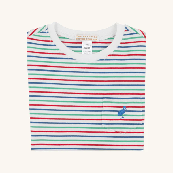 Carter Crewneck Simsbury Stripe with Wood Boat Blue Stork