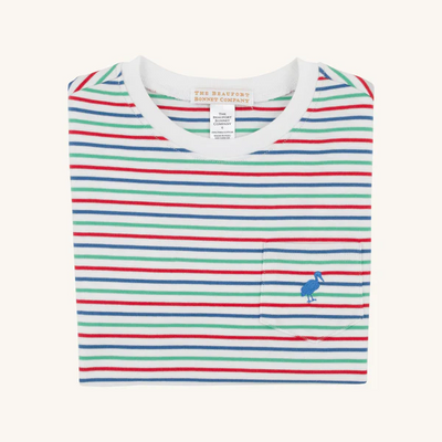 Carter Crewneck Simsbury Stripe with Wood Boat Blue Stork