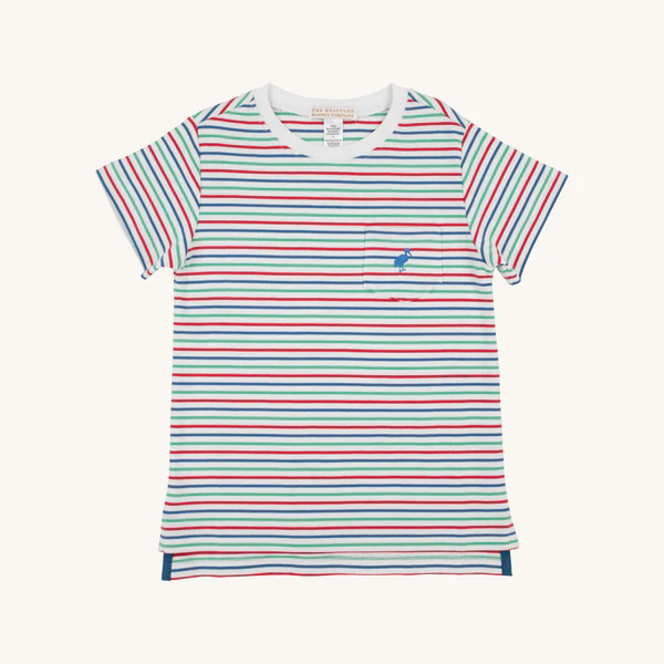 Carter Crewneck Simsbury Stripe with Wood Boat Blue Stork