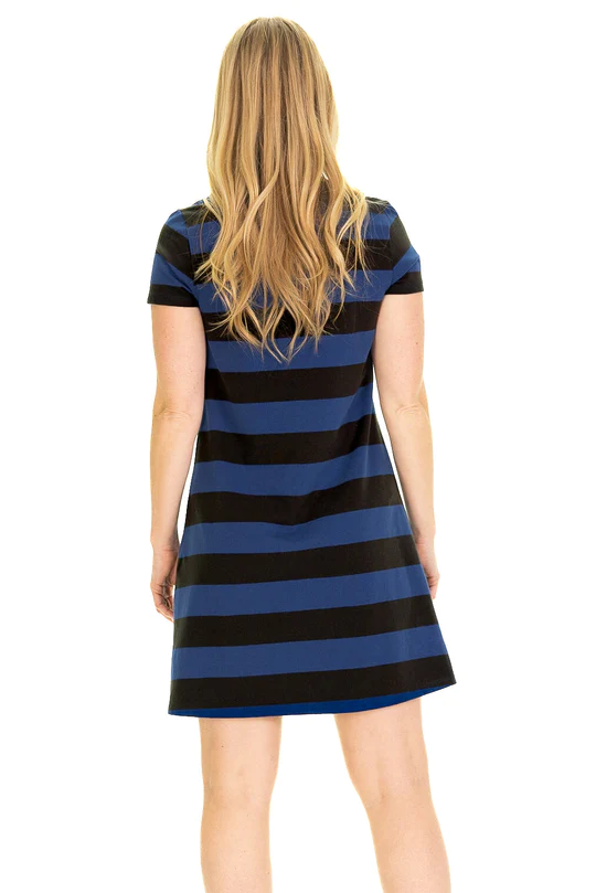 The Amber Dress in Oxford Blue & Black Stripe
