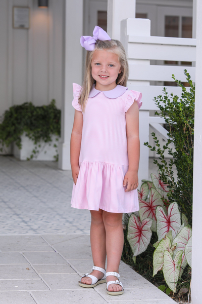 Genevieve Dress - Pink Stripe & Lavender