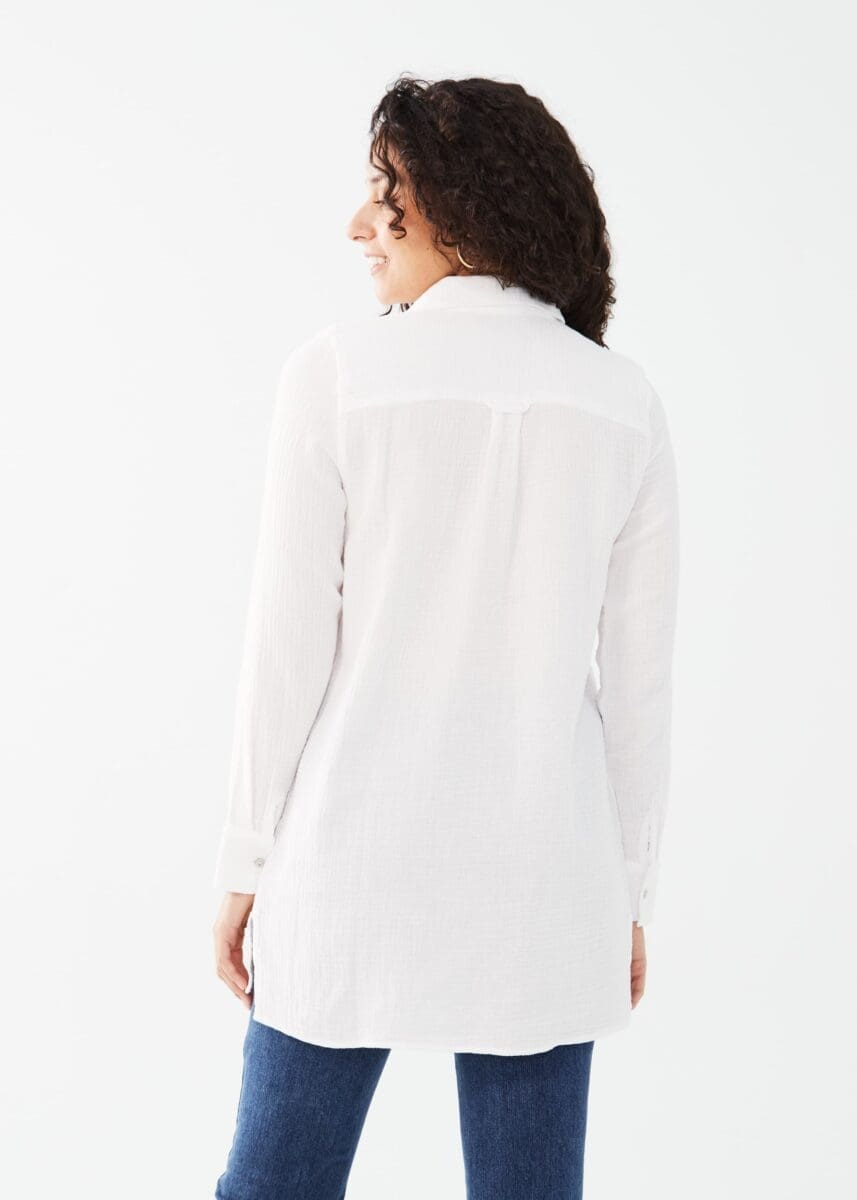 Long Sleeve Cotton Gauze Tunic - White