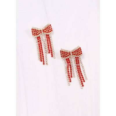 Kristina Cz Bow Fringe Earring - Red