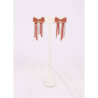 Kristina Cz Bow Fringe Earring - Red