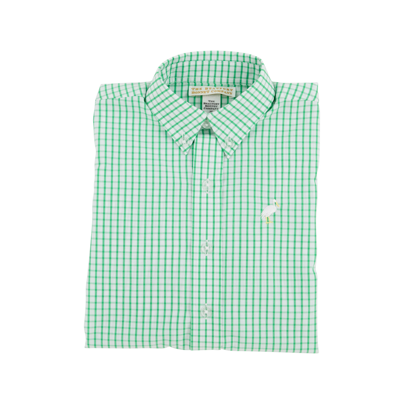 Dean's List Dress Shirt Kiawah Kelly Green Windowpane with Multicolor Stork