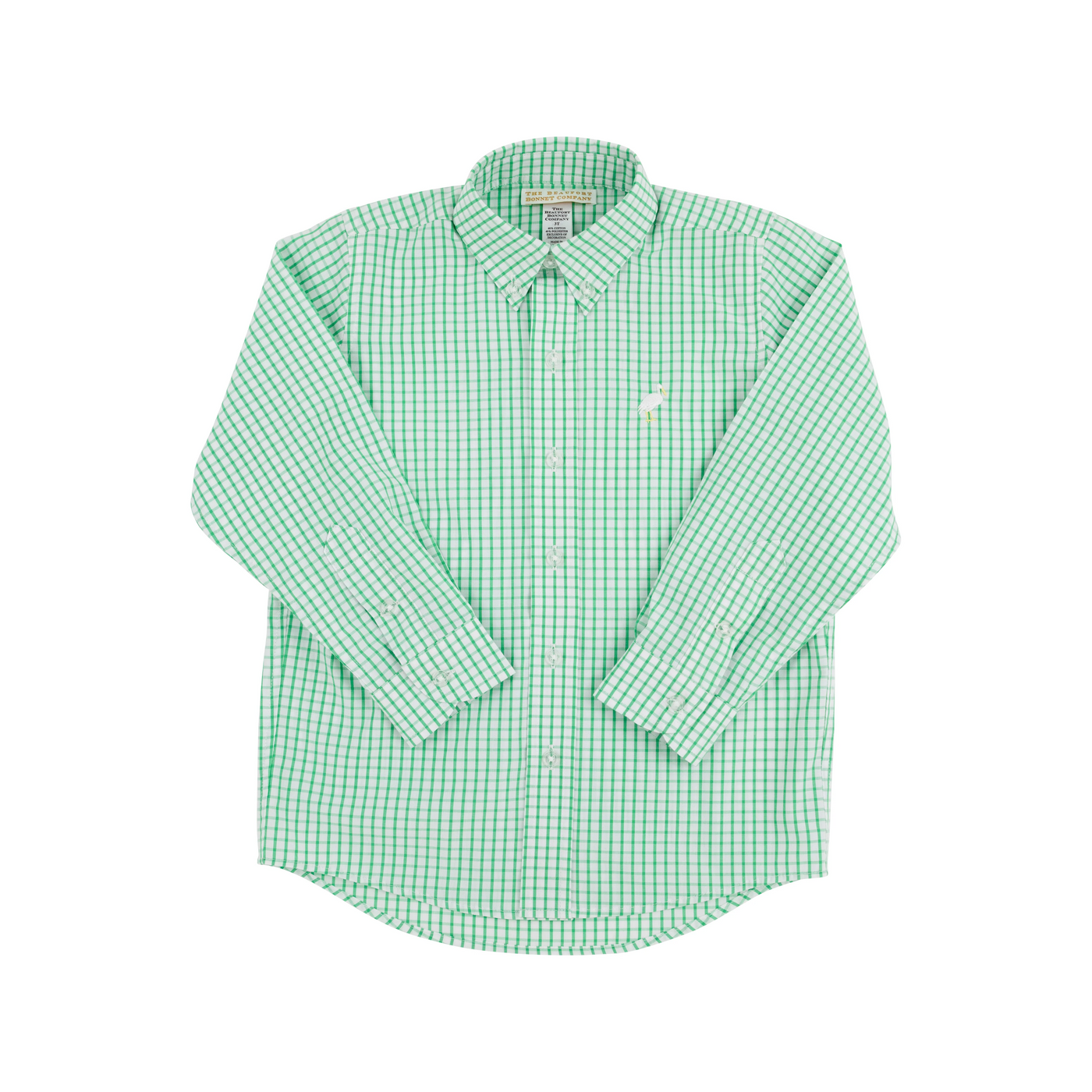 Dean's List Dress Shirt Kiawah Kelly Green Windowpane with Multicolor Stork