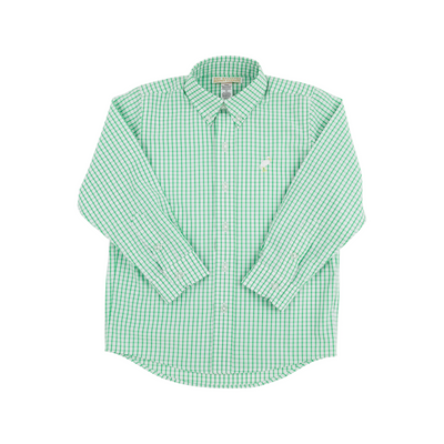 Dean's List Dress Shirt Kiawah Kelly Green Windowpane with Multicolor Stork