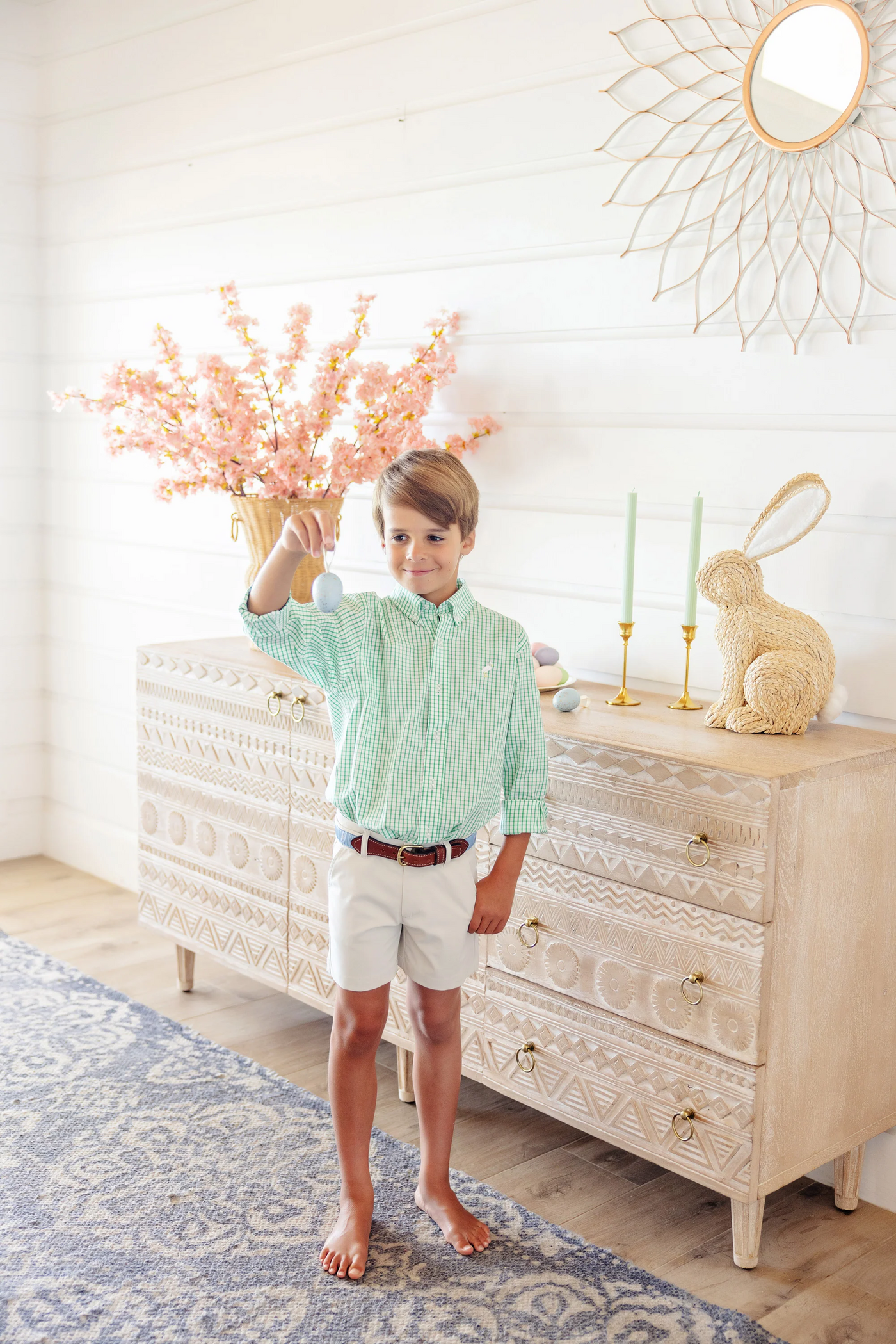 Dean's List Dress Shirt Kiawah Kelly Green Windowpane with Multicolor Stork