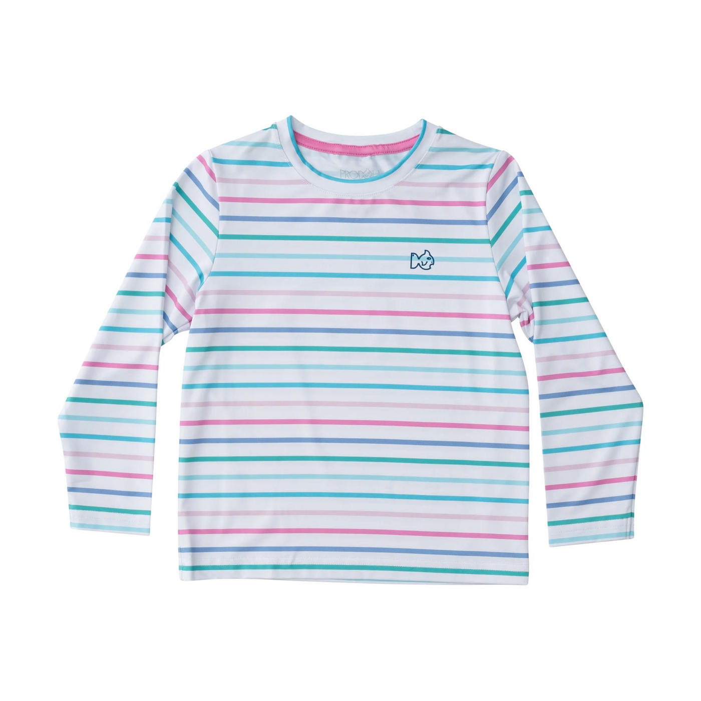 Long Sleeve Pro Performance Fishing Tee - Fuchsia Pink Multi Color Stripe