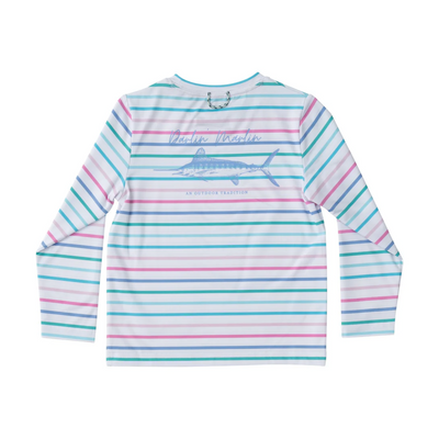 Long Sleeve Pro Performance Fishing Tee - Fuchsia Pink Multi Color Stripe