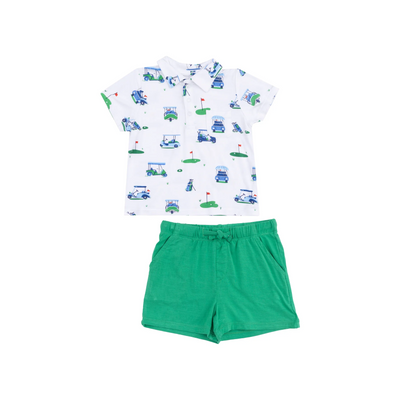 Polo Shirt & Short Set - Vintage Golf Carts Blue