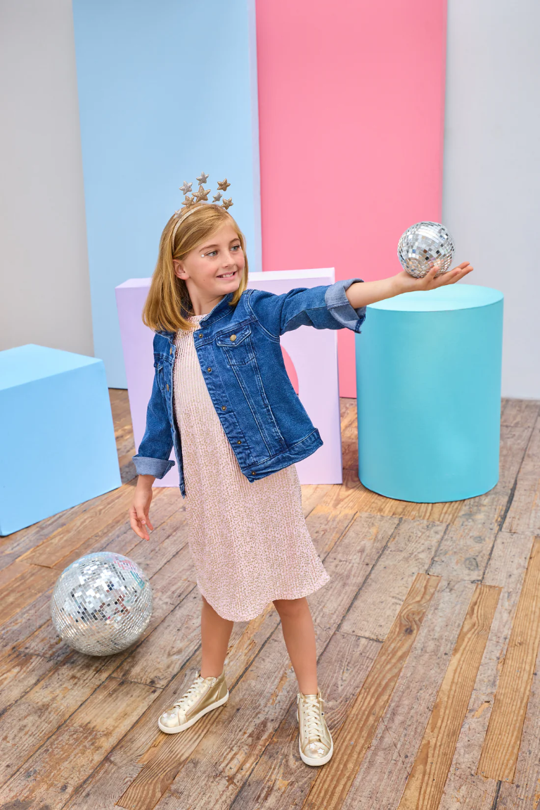 Swing Dress - Pink Crinkle Stars