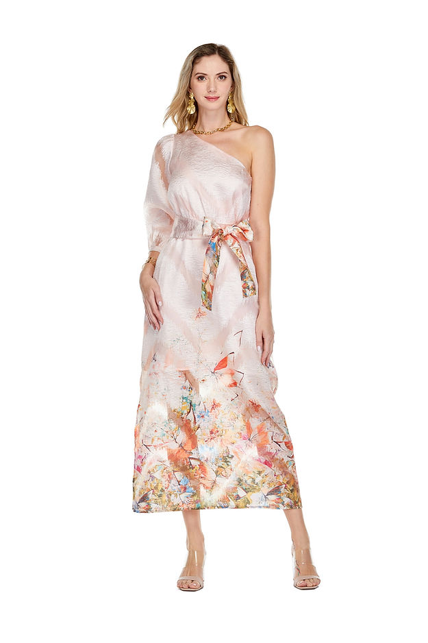 Butterfly Garden One Shoulder Column Dress