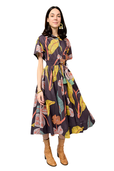 Cinched Waist Shirt Dress - Grey