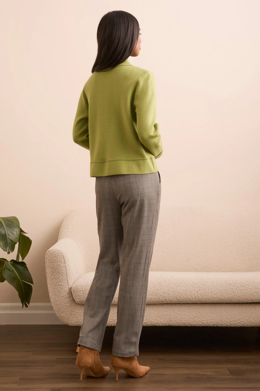 Double Knit Collared Sweater Cardigan - Wasabi