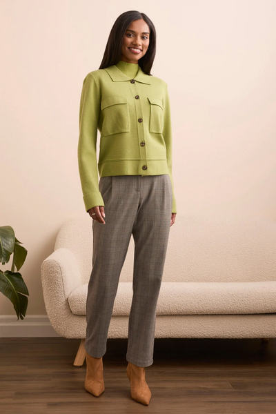 Double Knit Collared Sweater Cardigan - Wasabi